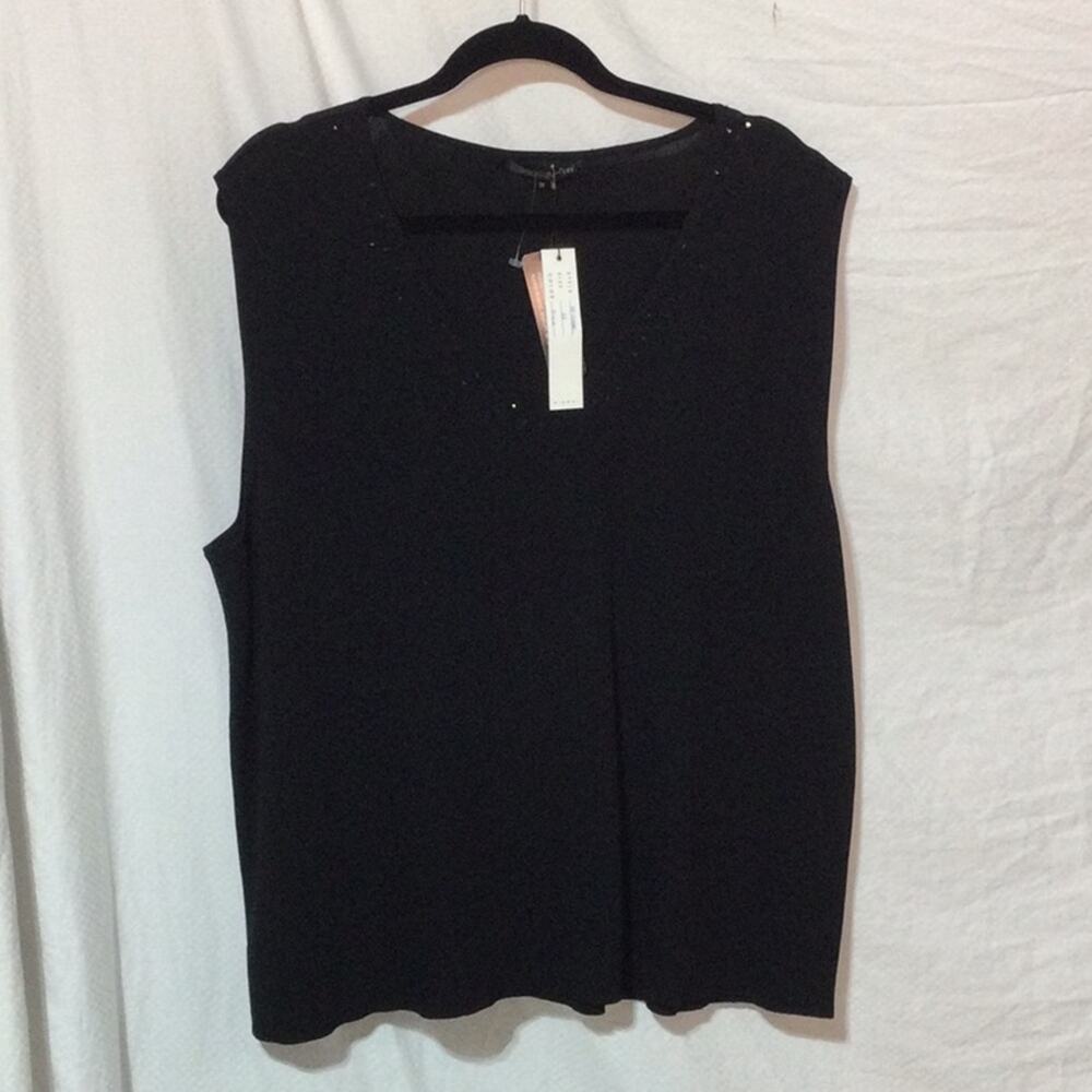 Pierri New York 3x black v neck sweater tank rayon nylon nwt bling sequine neck